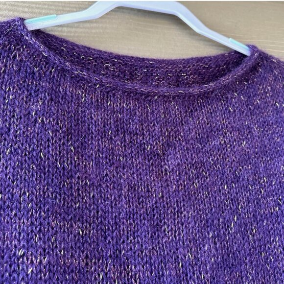 Handmade Women's Hand Knit Purple Mohair Alpaca Silk Lurex Sweater Pullover - Picture 12 of 14